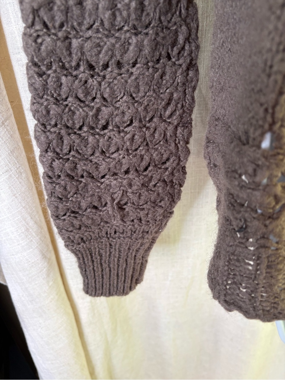 Free People Crashing Waves Pullover Sweater Sz Small Cocoa Brown Open Knit Boho - Picture 7 of 7